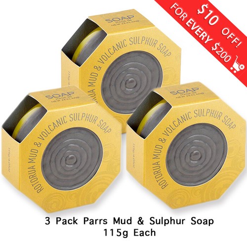 3 x Wild Ferns Parrs Rotorua Mud & Volcanic Sulphur Soap Heal Acne