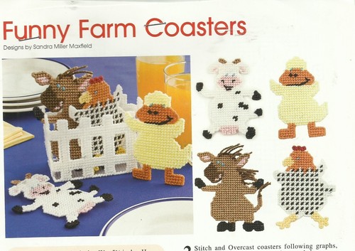 C0404 FUNNY FARM COASTER SET PLASTIC CANVAS PATTERN
