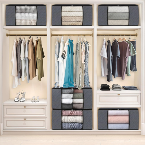 6 Pack Clothes Storage, Foldable Thick Fabric Blanket Storage Bags, Containers f - Picture 6 of 12