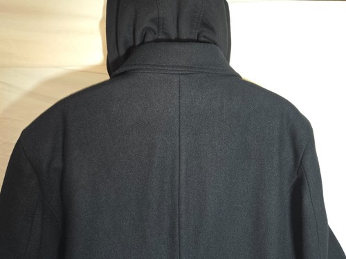Guess Wool Hooded Coat Black Size XL Removable Bib Academia Winter - Picture 8 of 17
