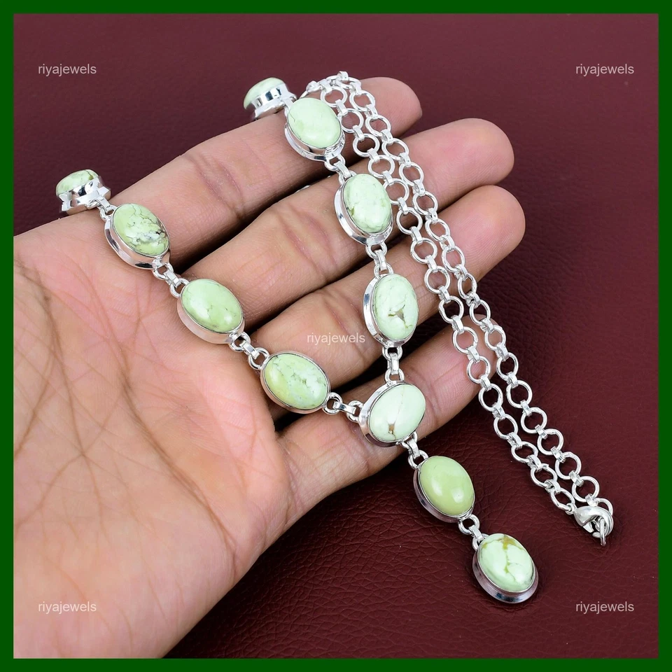 Venta Día de la Madre Crisoprasa Limón Natural Nuevo Collar Cadena Joyería Plata 925 Foto 4 de 4