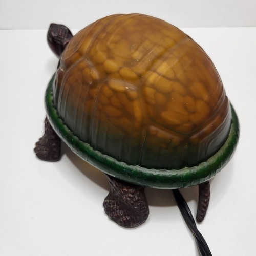 Turtle Tortoise Accent Night Light Lamp Cast Base Amber Green Mottled Glass Shel - Picture 4 of 13