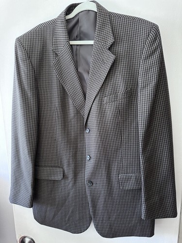 Oleg Cassini Sport Coat Mens 44 L Brown Knit Wool Houndstooth Blazer  3 Button - Picture 23 of 24