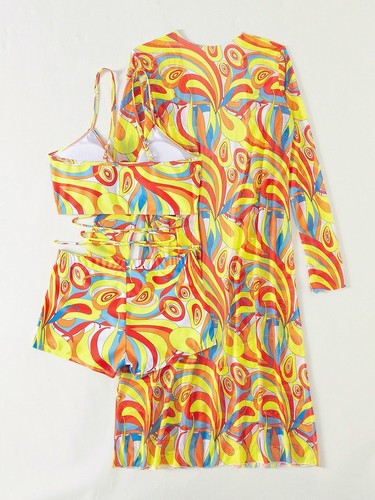 Traje de baño kimono pareo traje de baño 3 piezas conjunto de bikini cubre mangas ropa de playa - Imagen 10 de 16