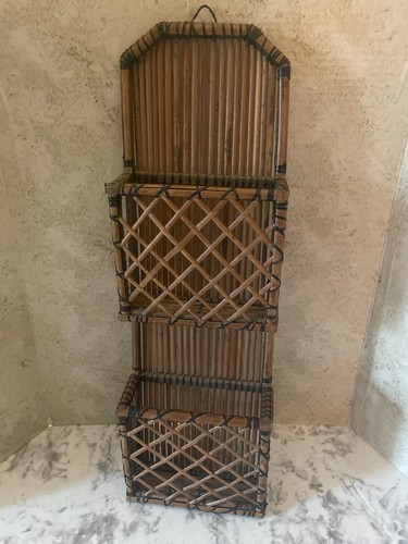 Vintage Rattan Briefhalter Mid Century Modern 22" hoch Handarbeit - Bild 4 von 7