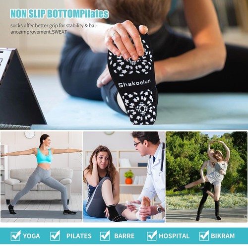 Shakoelun Non Slip Pilates Socks with Grips for Yoga Barre Grippy Hospital Ba... - Picture 6 of 6