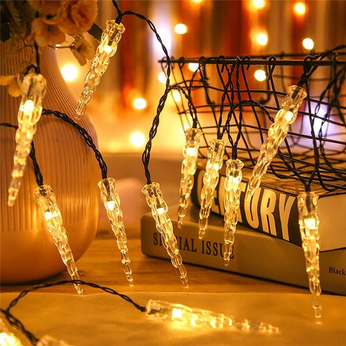 30LED 20ft Solar Icicle String Lights Ice Cone Decorative Lights Patio Yard Lamp - Picture 9 of 16