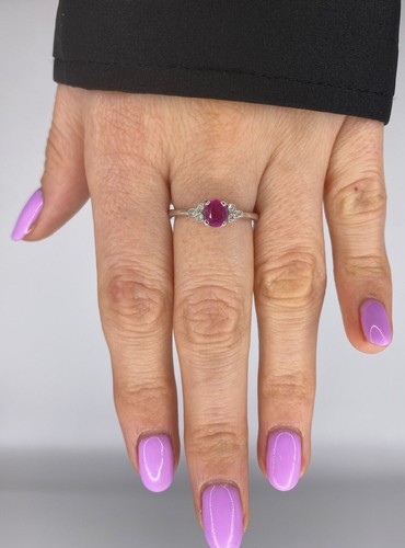 ANELLO ORO BIANCO 18kt. CON DIAMANTI NATURALI E RUBINO BIRMANO NATURALE PINKISH - Picture 2 of 6