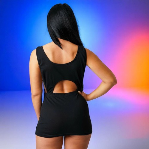 Damen schwarz vorne ausgeschnitten Micro Minikleid sexy figurbetont ärmellos Clubwear - Bild 9 von 10
