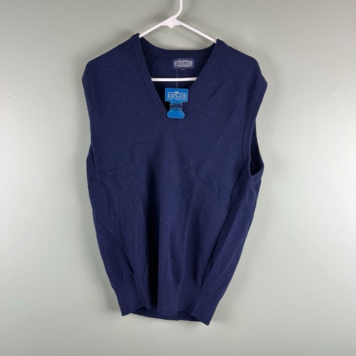 Lands End Vest Mens Navy Blue V Neck Lambswool Large Tall LT NEW w TAGS NOS VTG - Picture 2 of 10