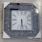 Large 40x40 Sparkly Silver Crushed Diamond Crystal Mirrored Wall Clock UK NEW