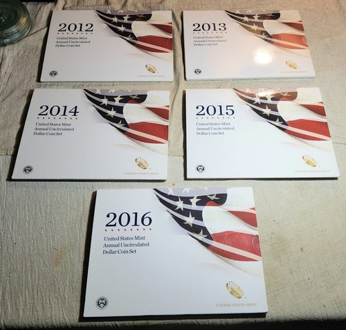 (5) DIFFERENT 2012-2016 UNITED STATES MINT ANNUAL UNCIRCULATED DOLLAR COIN SETS - Picture 1 of 16