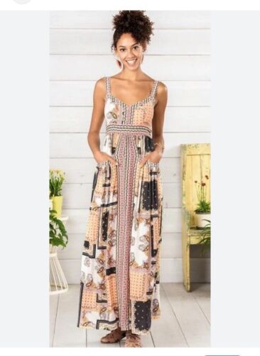 Matilda Jane Perfectly Paisley Patchwork Maxi Dress Front Pockets Women's Size S