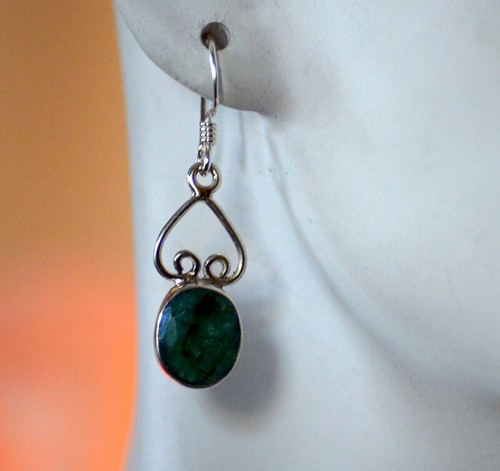 Sterlingsilber natürlicher Smaragd Edelstein Hänger Tropfen Haken Ohrring Schmuck  - Bild 6 von 6