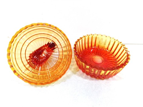Plato baratija vintage CISNE DE VIDRIO diente de sierra naranja corte ombre - Imagen 2 de 7