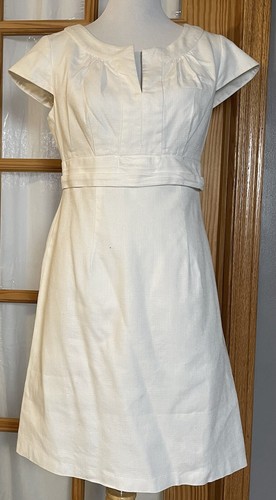 Donna Ricco Women’s Tweed Dress Sz 6 White Cotton Cap Sleeves Career Business