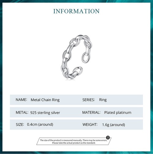 Bisaer Authentic 925 Sterling Silver Metal Chain Finger Ring For Women Jewelry - Picture 7 of 12
