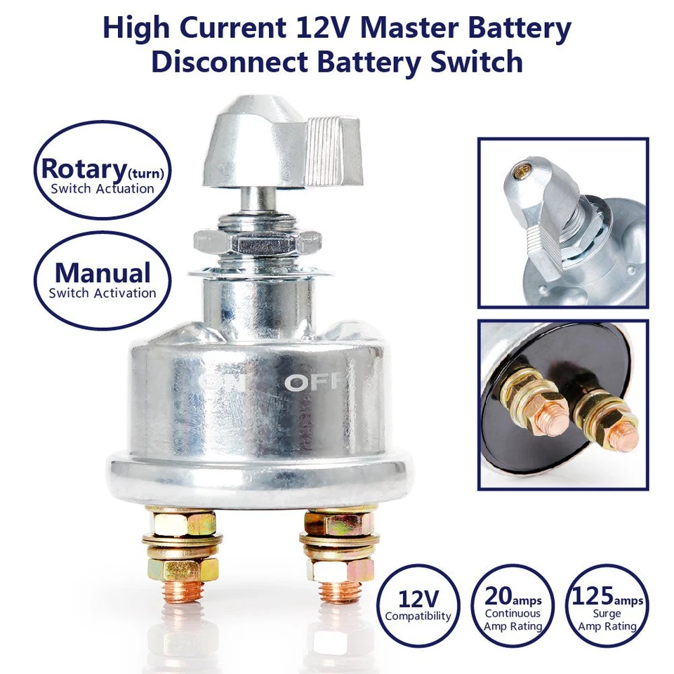 2x Interruptor de desconexión de batería 6V 12V alimentación de corte de alta resistencia para automóvil camión PV UTV Foto 4 de 4