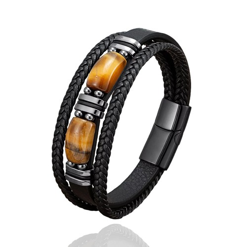 Tiger's Eye Braided Leather Fashion Healing Strength Men's Luck Bracelet Gifts - Picture 2 of 2