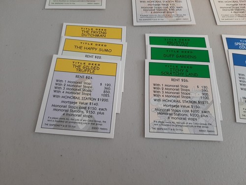 Simpsons Monopoly Replacement Deed Cards 2001 Welcome To Springfield Version - Picture 9 of 9