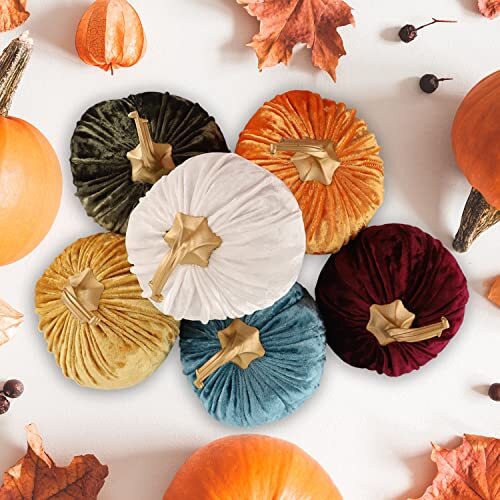6PCS Faux Velvet Pumpkins Rustic Harvest Decoration, Soft Stuffed Velvet Plush - Picture 5 of 6