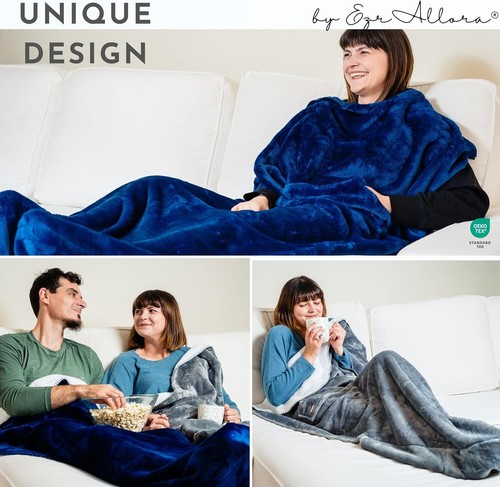 Double Layer Sherpa-Fleece Foot Pocket Blanket TV Throw Lounging Gift - Picture 10 of 10