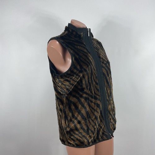 Reversible Faux Fur Animal Print Tiger Vest Women Karen Hart Velvet Size M - Picture 5 of 9