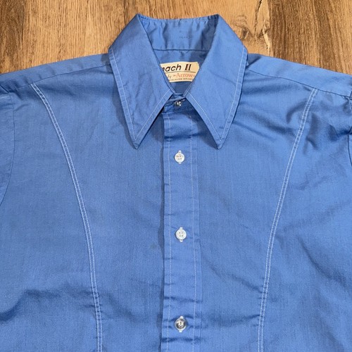 Vtg 1960s Arrow Dress Shirt Mach II Disco Beatnik Mod Tapered Mens Small 14.5 32 - Picture 7 of 14