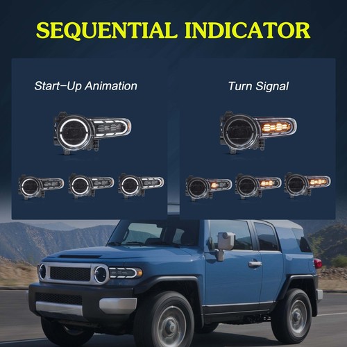 VLAND Full LED Headlights For Toyota FJ Cruiser 2007-2017 W/Sequental Frontlamps - Picture 6 of 8
