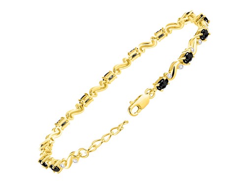 PULSERA TENIS RYLOS FACETADO ÓNIX Y DIAMANTES CHAPADA EN ORO AMARILLO PLATA 7-8" - Imagen 3 de 6