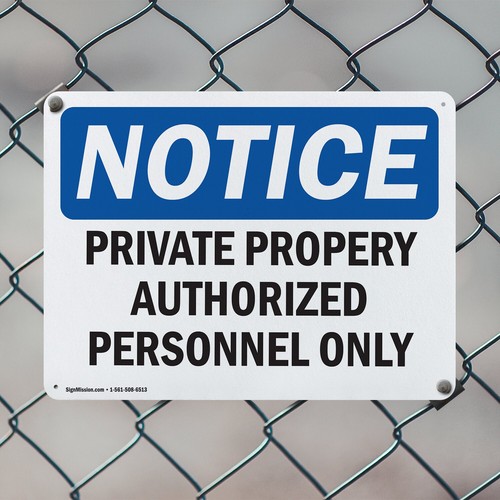 (2 Pack) Private Property Authorized Personnel Only OSHA Notice Sign Decal Metal - Bild 5 von 23