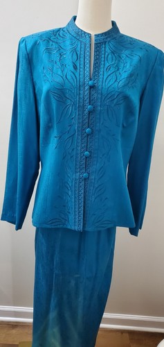 Atemberaubende Adrianna Papell Größe 12 türkis 100 % Seide Jacke Rock Anzug 2-teilig - Bild 4 von 17