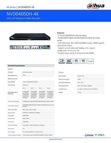 GRABADOR CCTV Dahua DECODER IP 4 mod.NVD0405DH-4K - Imagen 3 de 4