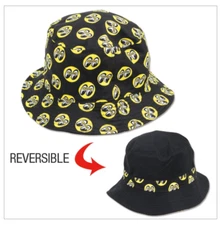 Mooneyes Black Yellow Classic Logo Bucket Hat w Moon Print Reversible CM128