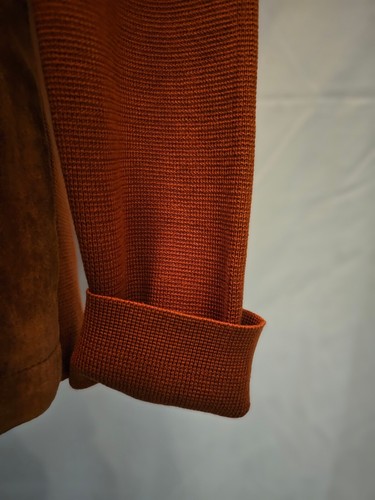 Sigrid Olsen Jacket Medium M Orange Suede Panel Silk Cotton Blend Knit Collared - Picture 5 of 9