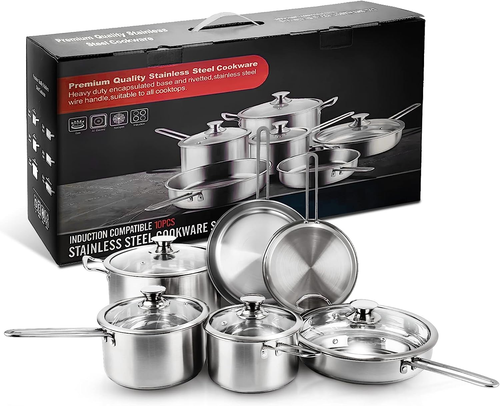 10-Piece Stainless Steel Pots and Pans Set, Kitchen Cookware Sets Nonstick, Indu - Bild 9 von 9