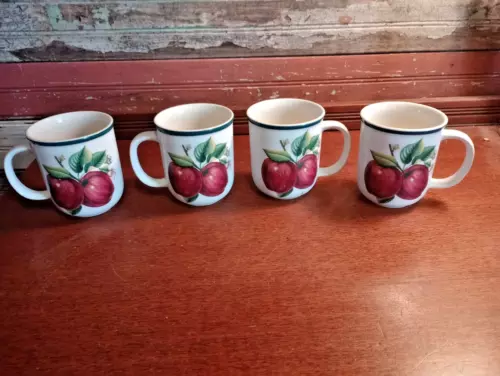 China Pearl Casuals Apple Blossom ~ Set of 4 Mugs ~ 3 3/4" Tall