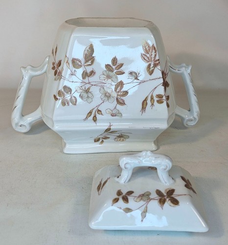 China Transferware Sugar Bowl Covered Jar Antique Browns on White Leonard Vienna - Picture 4 of 9
