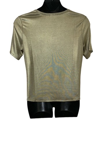 Chico's Size 2 Petite Gold Slinky Short Sleeve Top Blouse Stretch NWOT E246 - Picture 7 of 11