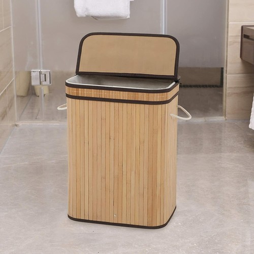 Laundry Hamper with Lid 72L Folding Bamboo Laundry Basket with Removable Liner ~