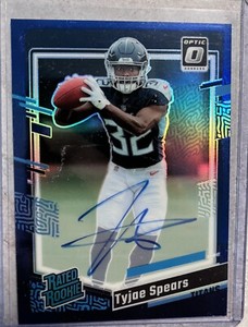 2023 Donruss Optic Football TYJAE SPEARS #297 Rated Rookie Blue Auto /99 Titans