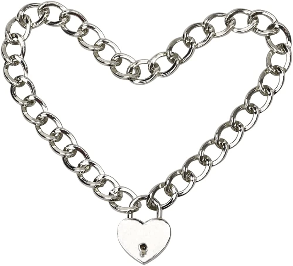 Lover Heart Lock Necklace Padlock Chain Women Men Stainless Steel Collar  Choker with Key and Box (A, 20)