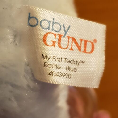 Baby Gund My First Teddy Zahnerring 4,5" Blaubär Plüsch Rassel mit Schleife Neu mit Etikett - Bild 10 von 11