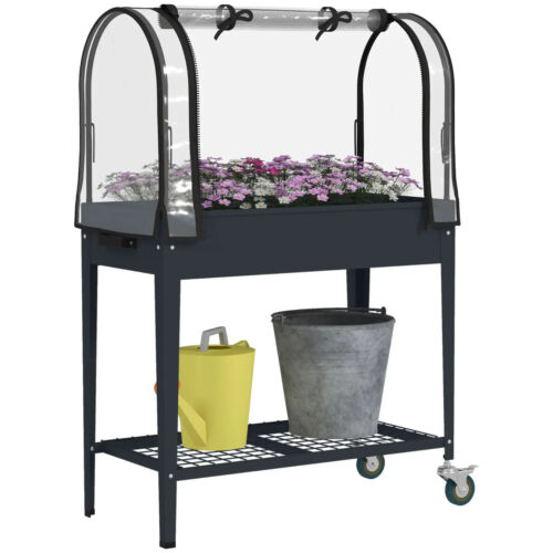 Raised Planter with Greenhouse Cover Mobile Garden Bed w/ Wheels & Bottom Shelf - Picture 7 of 14