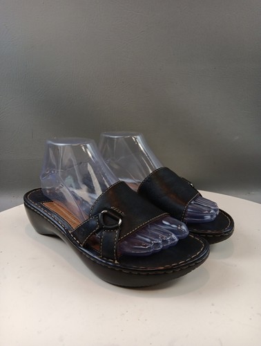 Born Women's Slide Sandals Size 9 Black Leather Stacked Heels - Picture 2 of 24
