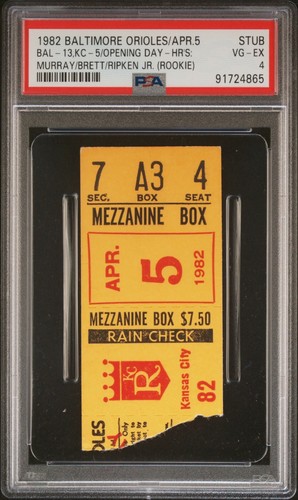 Cal Ripken Jr Murray Brett 1982 Baltimore Orioles Home Runs Ticket Rookie PSA 4 - Bild 1 von 2