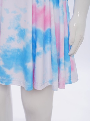 Girls Sports Outfit Tie-Dyed Short Sleeve T-Shirt Skirt Tennis Badminton Workout - Picture 12 of 18