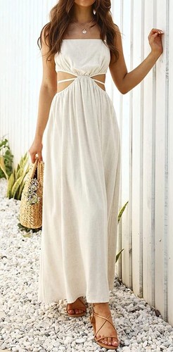 Women's Sexy Spaghetti Strap Cutout Ruffle Maxi Dress High Waist Club PartyXS~XL - Picture 3 of 35