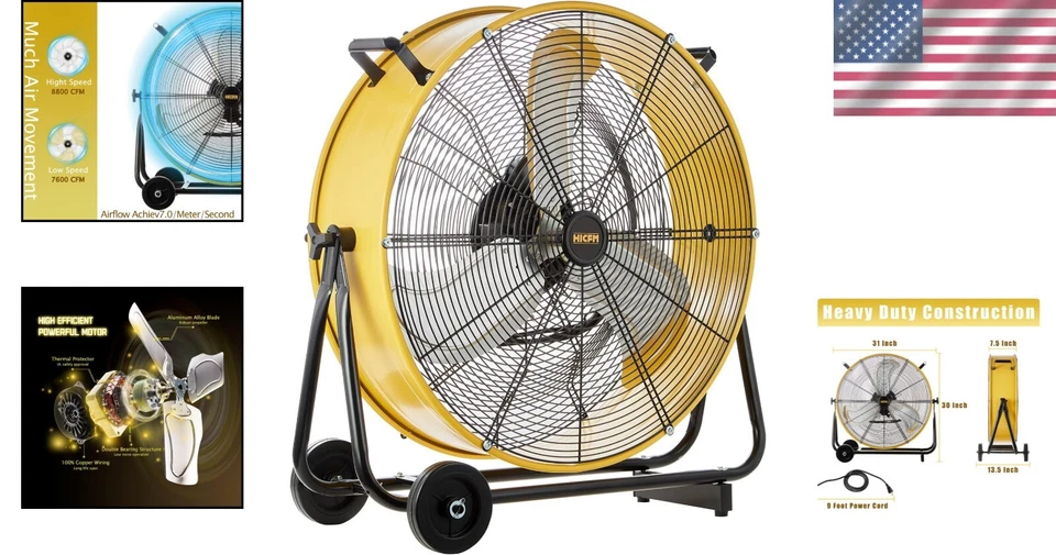24英寸工业鼓风扇8800 CFM-重型高速空气循环器 — 第 2/4 张图片