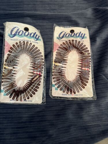 2 Vintage 1989 NEW Goody Nylon Flexible Comb Headband Ponytail Hair Clip Lot